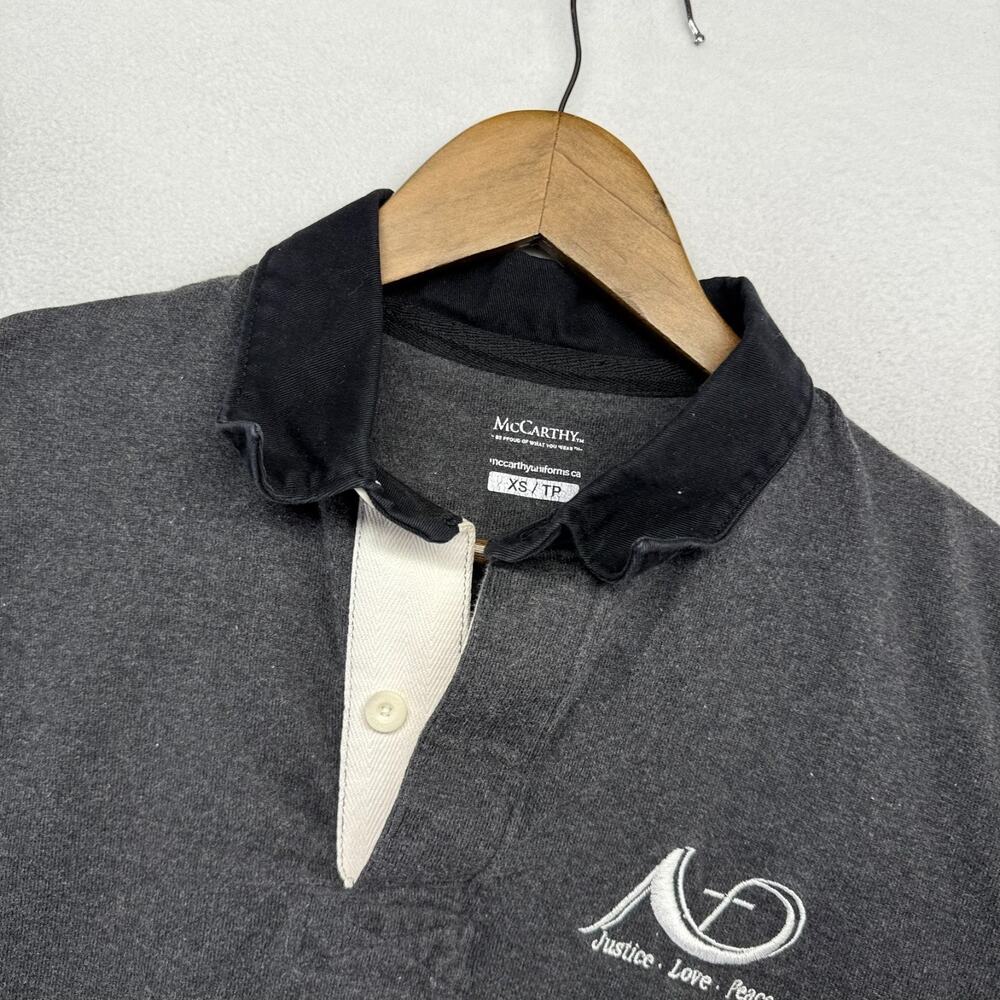 Mccarthy Rugby Shirt Men's XS Gray Black Collar Embroidered Knights Thick y2k - Picture 3 of 8